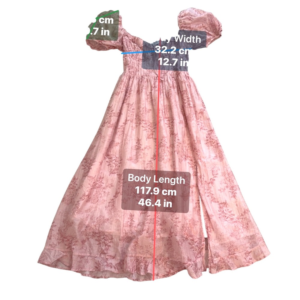 Sofie the Label Pink Floral Puff Sleeve Midi Dress Smocked Cottagecore Fairy S - Picture 8 of 8